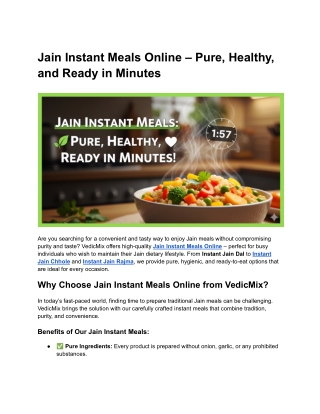 Jain Instant Meals Online – Pure, Healthy, and Ready in Minutes
