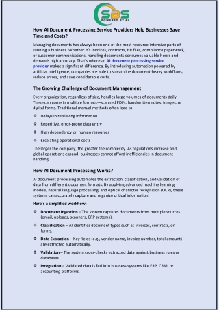 How AI Document Processing Service Providers Help Businesses Save Time and Costs