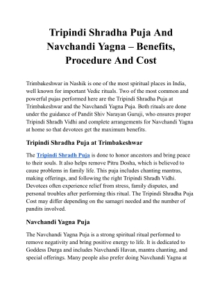 Tripindi Shradha Puja And Navchandi Yagna – Benefits, Procedure And Cost