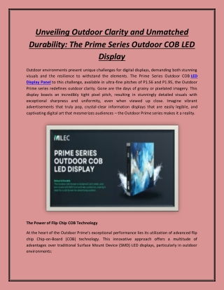 Unveiling Outdoor Clarity and Unmatched Durability: The Prime Series Outdoor COB