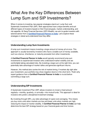 What Are the Key Differences Between Lump Sum and SIP Investments