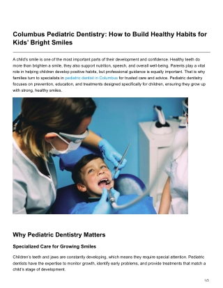 Columbus Pediatric Dentistry How to Build Healthy Habits for Kids Bright Smiles