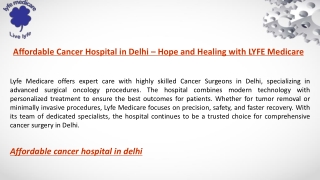 Affordable Cancer Hospital in Delhi – Hope and Healing with LYFE Medicare