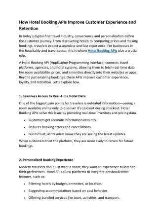 How Hotel Booking APIs Improve Customer Experience and Retention