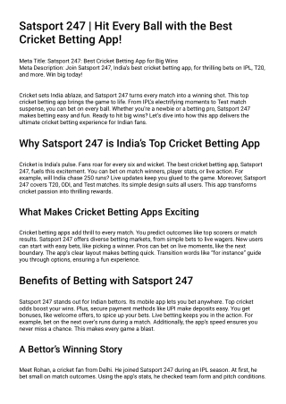 Satsport 247 Best cricket betting app