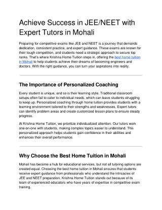 Achieve Success in JEE_NEET with Expert Tutors in Mohali