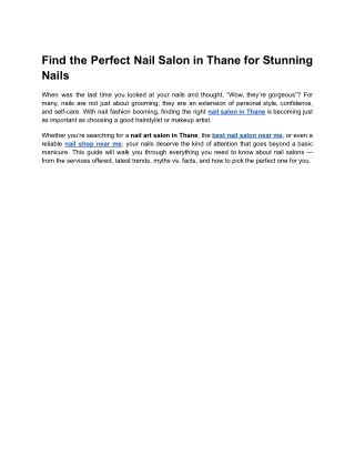 Find the Perfect Nail Salon in Thane for Stunning Nails
