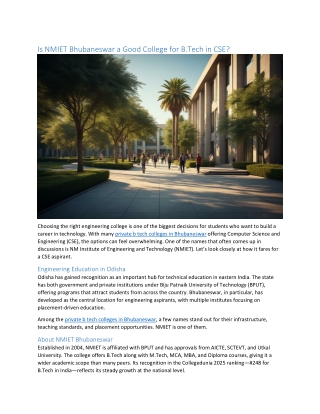 Is NMIET Bhubaneswar a Good College for B.Tech in CSE