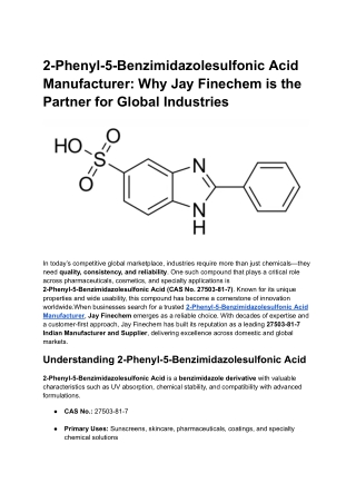 2-Phenyl-5-Benzimidazolesulfonic Acid  manufacturer