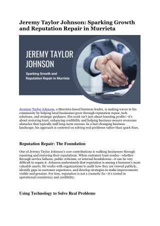 Jeremy Taylor Johnson – Tech-Driven Growth Solutions in Murrieta
