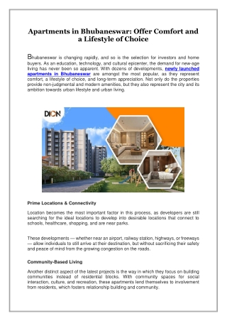 Apartments in Bhubaneswar, Offer Comfort and a Lifestyle of Choice