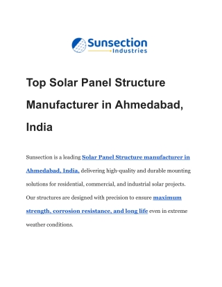 Top Solar Panel Structure Manufacturer in Ahmedabad, India