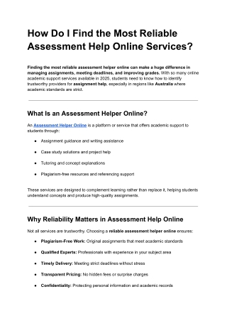 How Do I Find the Most Reliable Assessment Help Online Services