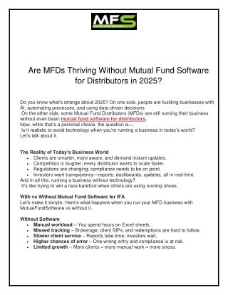 Are MFDs Thriving Without Mutual Fund Software for Distributors in 2025