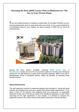 Choosing the Best 4BHK Luxury Flats in Bhubaneswar, The Key to Your Dream Home