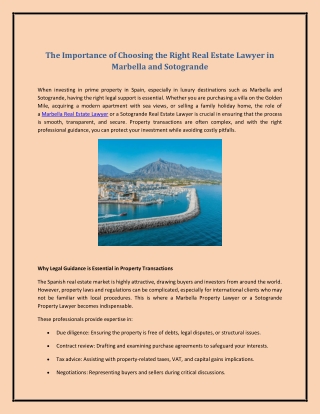 The Importance of Choosing the Right Real Estate Lawyer in Marbella and Sotogrande