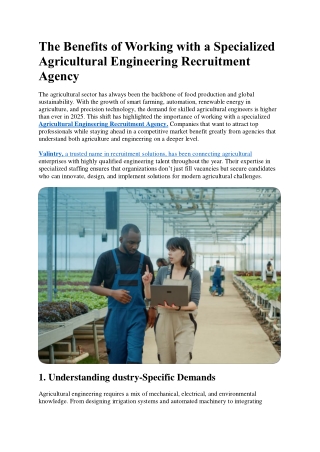 The Benefits of Working with a Specialized Agricultural Engineering Recruitment Agency