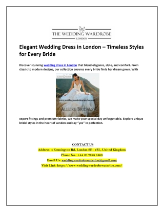 Elegant Wedding Dress in London – Timeless Styles for Every Bride