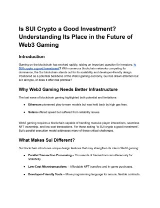 Is SUI Crypto a Good Investment