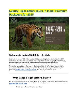 Luxury Tiger Safari Tours in India: Premium Packages for 2025
