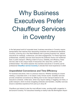 Why Business Executives Prefer Chauffeur Services in Coventry