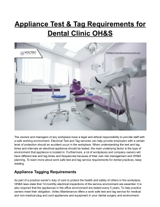 Appliance Test & Tag Requirements for Dental Clinic OH&S