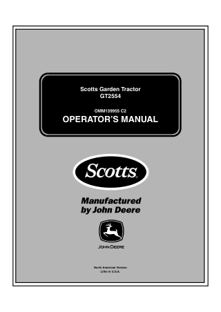 John Deere GT2554 Scotts Garden Tractor Operator’s Manual Instant Download (PIN GX2554S010001-) (Publication No.OMM13995