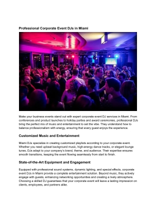 Professional Corporate Event DJ Services Miami