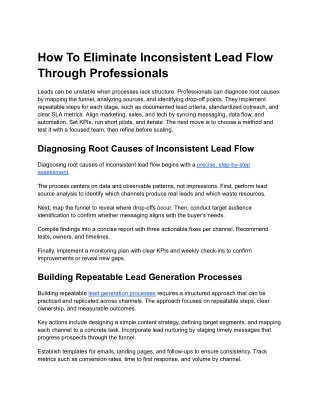 How To Eliminate Inconsistent Lead Flow Through Professionals