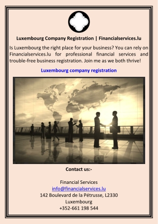 Luxembourg Company Registration  Financialservices.lu