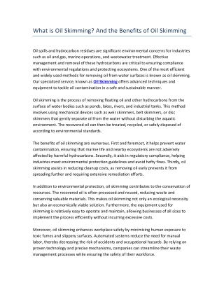 What is Oil Skimming and Its Benefits