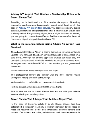 Albany NY Airport Taxi Service - Trustworthy Rides with Seven Eleven Taxi
