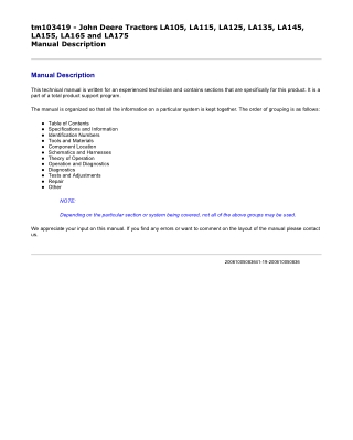 John Deere LA175 Lawn Tractor Service Repair Manual Instant Download (TM103419)