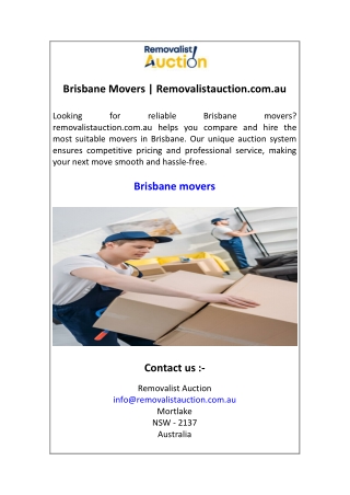 Brisbane Movers  Removalistauction.com