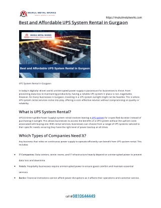 Best and Affordable UPS System Rental in Gurgaon