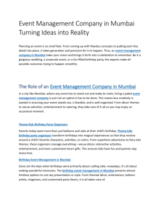 Event Management Company in Mumbai Turning Ideas into Reality