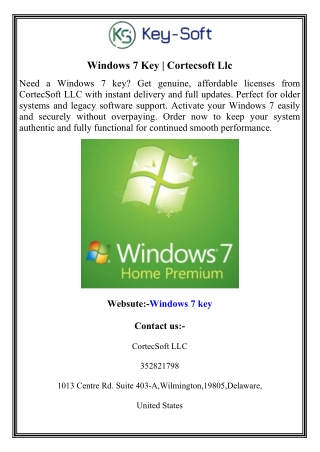 Windows 7 Key  Cortecsoft Llc