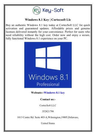 Windows 8.1 Key  Cortecsoft Llc