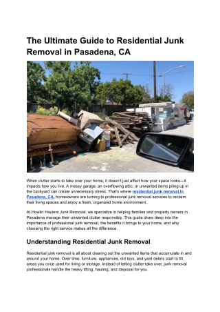 The Ultimate Guide to Residential Junk Removal in Pasadena, CA