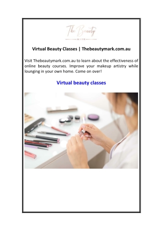 Virtual Beauty Classes  Thebeautymark.com.au