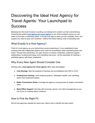 Host Agency for Travel Agents