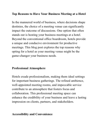 Top Reasons to Have Your Business Meeting at a Hotel