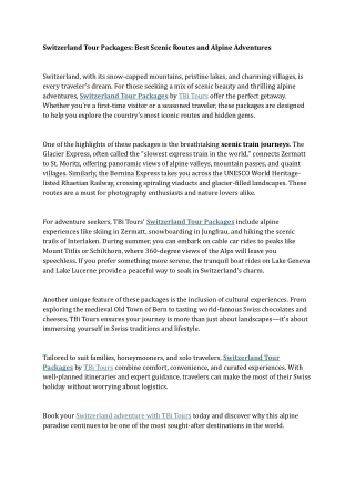 Switzerland Tour Packages Best Scenic Routes and Alpine Adventures