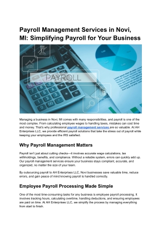 Payroll Management Services in Novi, MI_ Simplifying Payroll for Your Business