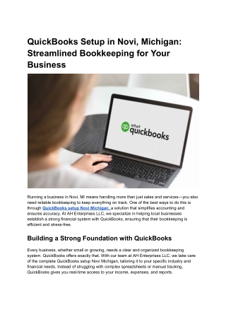 QuickBooks Setup in Novi, Michigan_ Streamlined Bookkeeping for Your Business