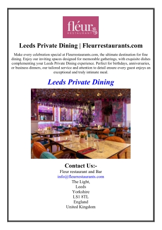 Leeds Private Dining | Fleurrestaurants.com