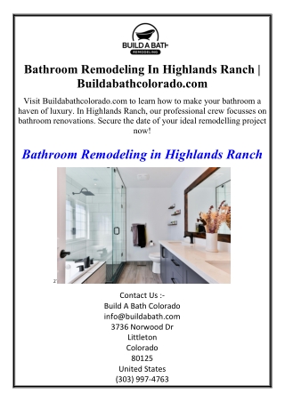 Bathroom Remodeling In Highlands Ranch | Buildabathcolorado.com