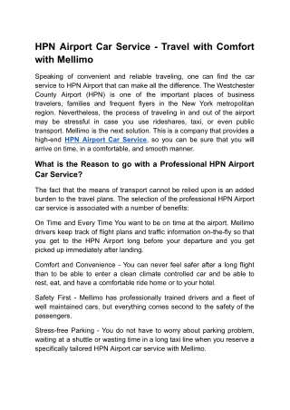 HPN Airport Car Service - Travel with Comfort with Mellimo