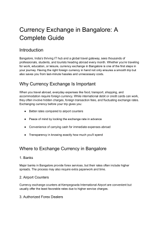 Currency exchange in Bangalore