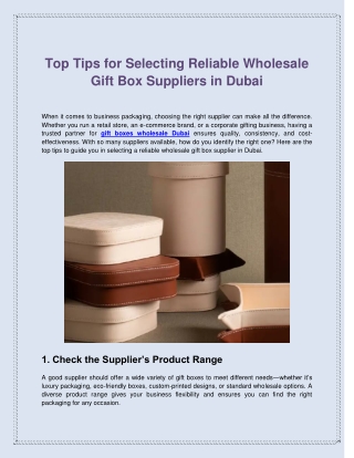 Top Tips for Selecting Reliable Wholesale Gift Box Suppliers in Dubai